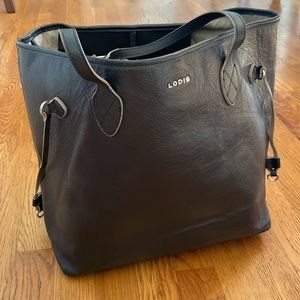 Lodis- Peeble Leather Black Tote Bag. Size OS